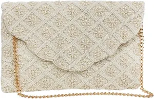Bridal Purse Ivory Scallop Pearl Clutch Bag, Bridal Clutch, Hand Beaded Bride Purse for Evening Bag, Bachelorette Party, Gifts for Engagement, Bridal Shower, Wedding Party