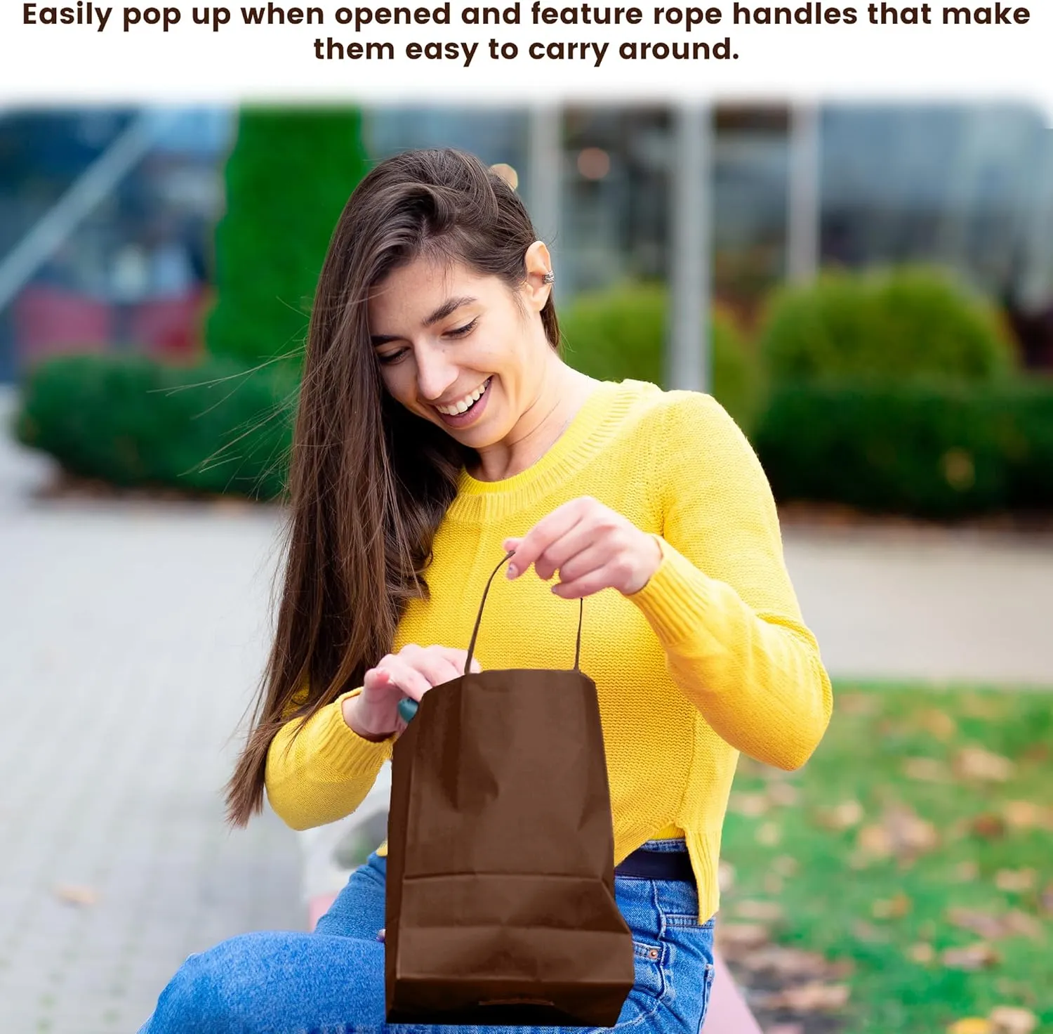 Brown Gift Bags with Handles 10 Pack 8x4x10 Inches Large Paper Bulk Gift Bags for Business, Shopping, Birthday, Party Favor - Euro Tote Paper Bag for Groceries & Personal Use