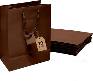 Brown Gift Bags with Handles 10 Pack 8x4x10 Inches Large Paper Bulk Gift Bags for Business, Shopping, Birthday, Party Favor - Euro Tote Paper Bag for Groceries & Personal Use