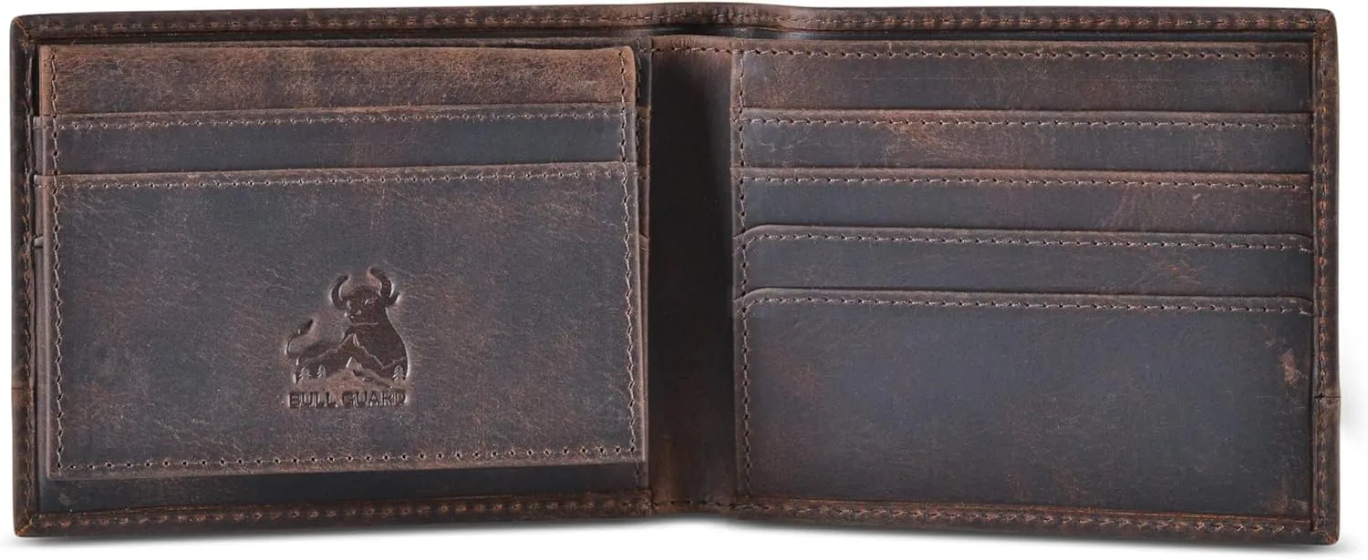 BULL GUARD Rfid Leather Wallet | The Respected Gentlemans Bifold Slim for Men | Travel Secure RFID Blocking | Mens Full Grain Leather Wallet with Removable ID Credit Card Holder