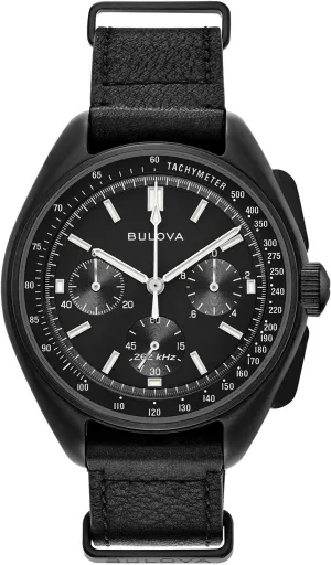 Bulova Men's Archive Series Lunar Pilot 6-Hand Chronograph Precisionist Black Ion-Plated Stainless Steel, Black NATO Strap and Sapphire Crystal Style: 98A186