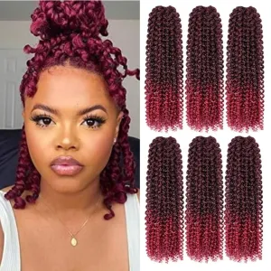 Burgundy Water Wave Crochet Hair 14inch 6 Pack Passion Twist Crochet Hair Synthetic Fiber Braidig Hair(14", T1B/BUG#)