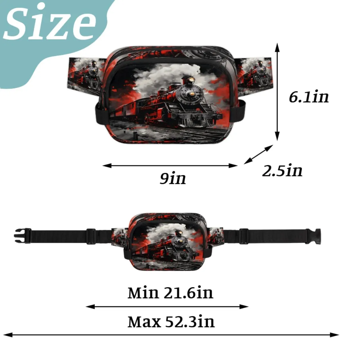 Burning Steam Locomotive Train Fanny Pack for Men Women Crossbody Waist Bag Sport Belt Bag with Multi Pockets for Travel Hiking Jogging Running
