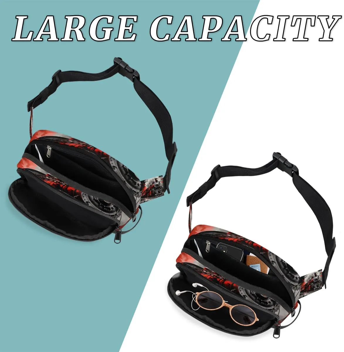 Burning Steam Locomotive Train Fanny Pack for Men Women Crossbody Waist Bag Sport Belt Bag with Multi Pockets for Travel Hiking Jogging Running
