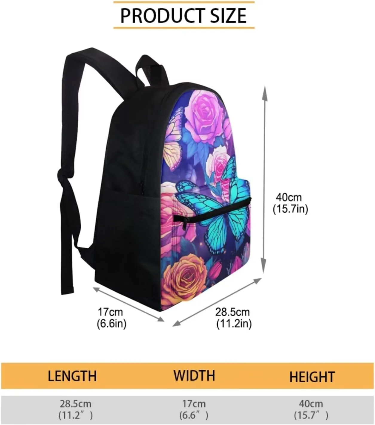 Butterfly Flower Backpack and Lunch Box Set for Teen Girls Kids School Bag Set Elementary High School Bookbag With Pencil Case Water Bottle Carrier Coin Purse 17inch Back Packs Schoolbag