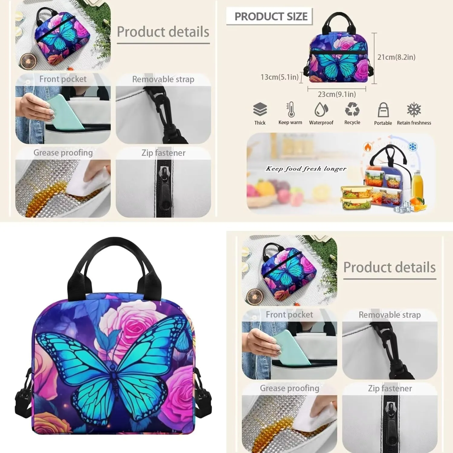Butterfly Flower Backpack and Lunch Box Set for Teen Girls Kids School Bag Set Elementary High School Bookbag With Pencil Case Water Bottle Carrier Coin Purse 17inch Back Packs Schoolbag