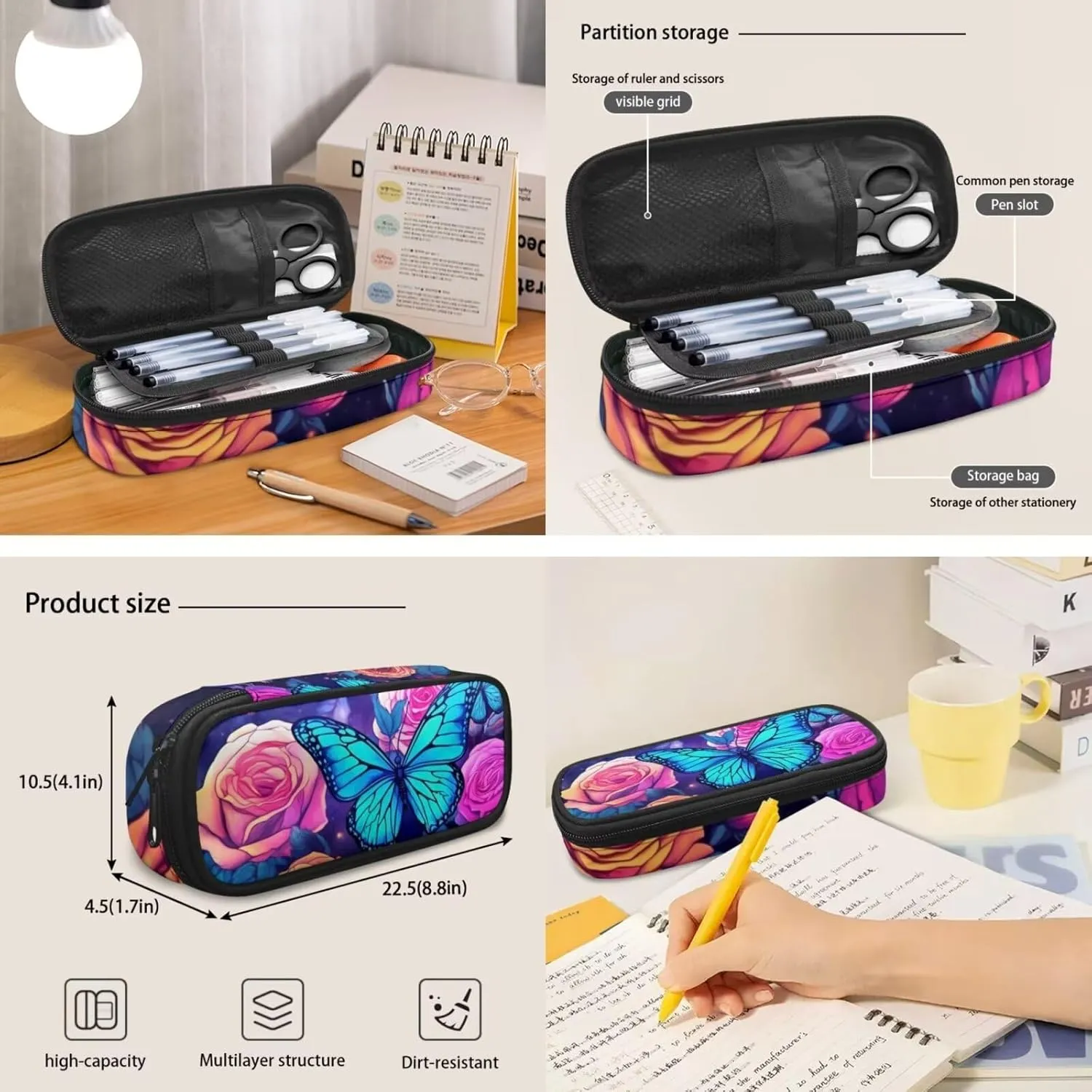 Butterfly Flower Backpack and Lunch Box Set for Teen Girls Kids School Bag Set Elementary High School Bookbag With Pencil Case Water Bottle Carrier Coin Purse 17inch Back Packs Schoolbag