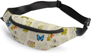 Butterfly Old Paper Fanny Pack for Women Men Small Running Belt Waist Pouch Bag with Zipper Adjustable Strap Casual Waist Pack Hands-Free Phone Holder with Headphone for Travel Jogging Hiking Walking