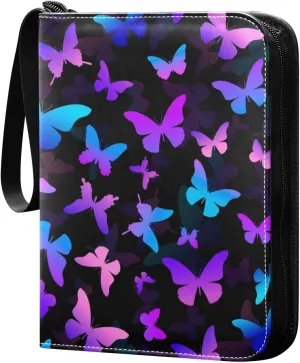 Butterfly-pattern-colorful-butterflies Game Sports Cards Card Binders 4 Pocket - Hold 400 Game Cards, Waterproof Wear-resistant Trading Card Albums Collection Book Holder for Boys Girls