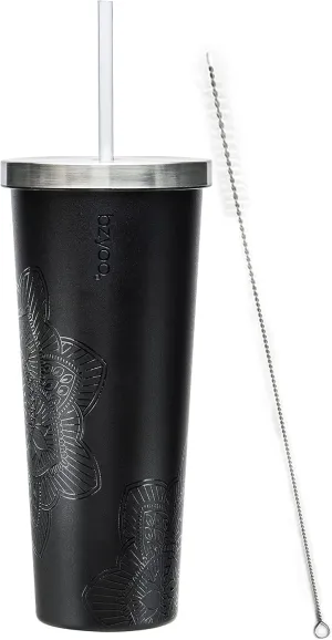 bzyoo SUP Double Wall Vacuum Insulated Tumbler with Straw and Lid Stainless Steel Water Bottle Cold Drink Travel Mug Cup Valentines Gifts For Him & Her (710ml) Color: Mandala Black