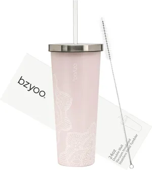 bzyoo SUP Double Wall Vacuum Insulated Tumbler with Straw and Lid Stainless Steel Water Bottle Cold Drink Travel Mug Cup, Valentines Gifts For Him & Her (710ml) Color: Mandala Pink