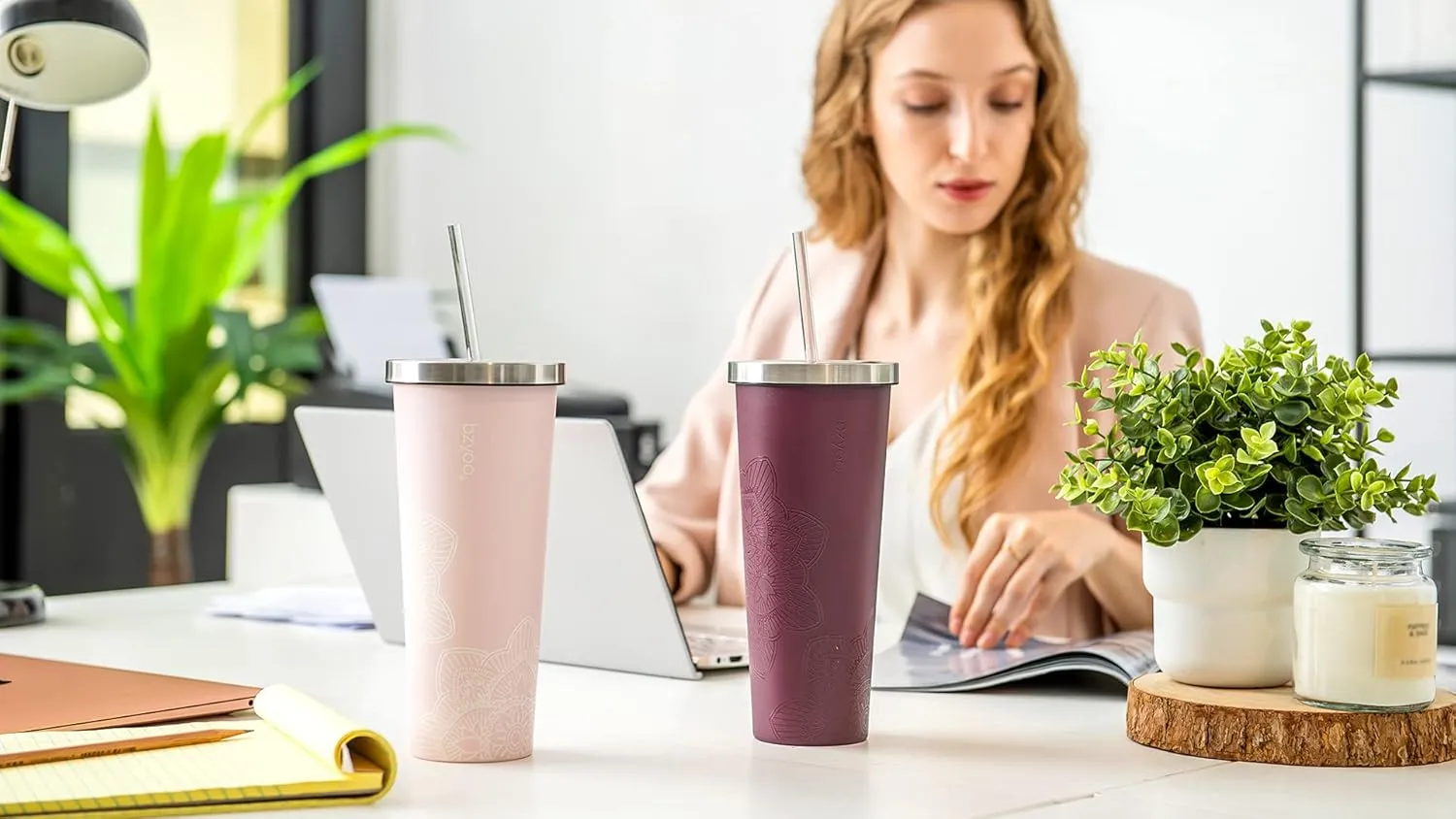 bzyoo SUP Double Wall Vacuum Insulated Tumbler with Straw and Lid Stainless Steel Water Bottle Cold Drink Travel Mug Cup, Valentines Gifts For Him & Her (710ml) Color: Mandala Pink