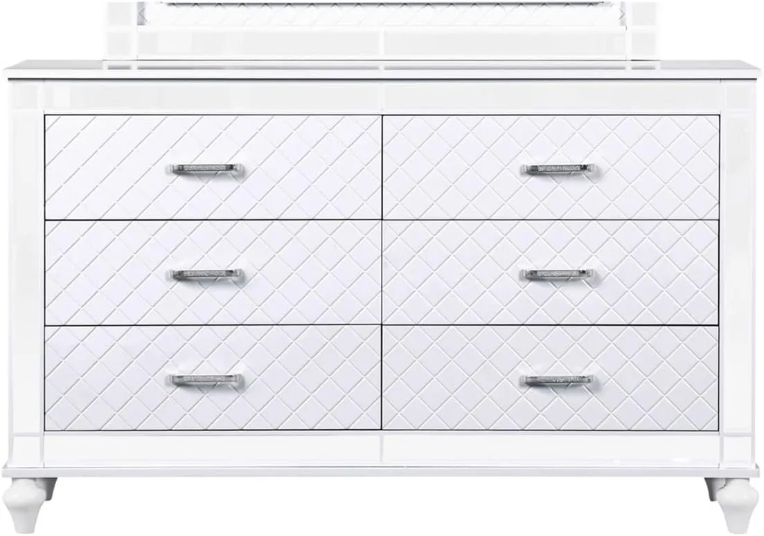 Cabinet Storage Stylish Silver Champagne 6 Drawer Dresser with Embossed Wood Finish Storage Cabinet,for Bedroom