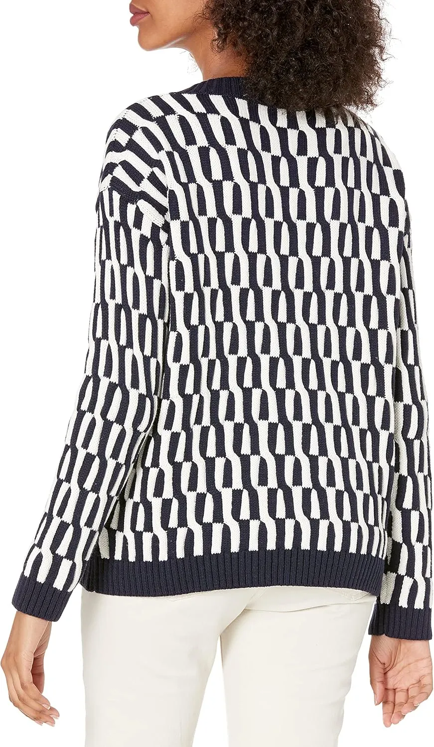 Cable Stitch Women's Geometric Jacquard Pattern Sweater - V-Neck Long Sleeve Novelty Pullover Top