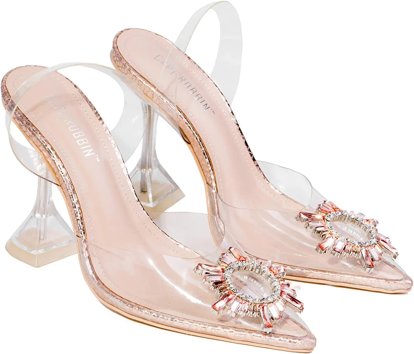 Cape Robbin Glassy Pop Pointed Toe Black Clear Rhinestone Sling Back Dress Pumps