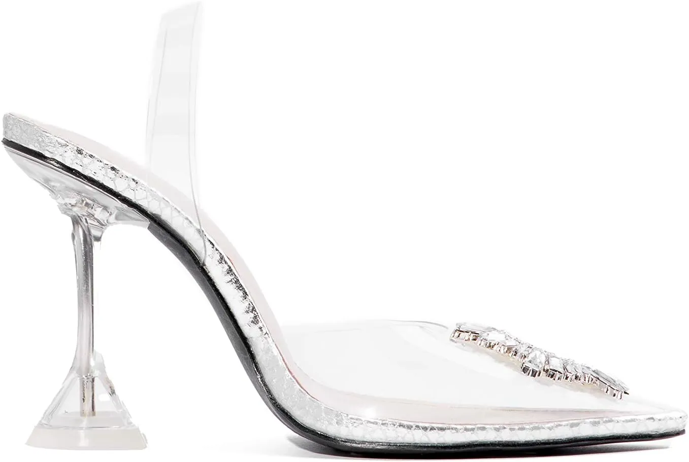 Cape Robbin Glassy Pop Pointed Toe Black Clear Rhinestone Sling Back Dress Pumps