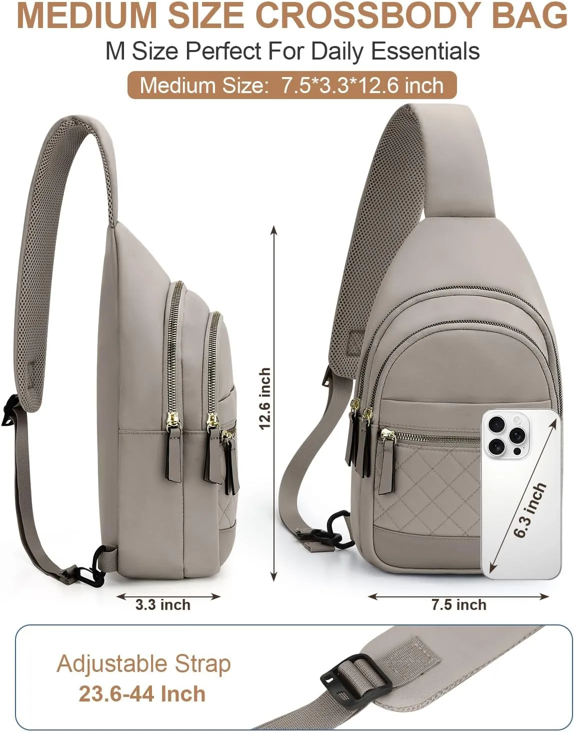 Capolo Sling Bag for Women Men Waterproof Crossbody Bags for Women Trendy Casual Fanny Pack with Convertible Shoulder Strap Chest Bag for Travel Hiking(Grey, Medium)