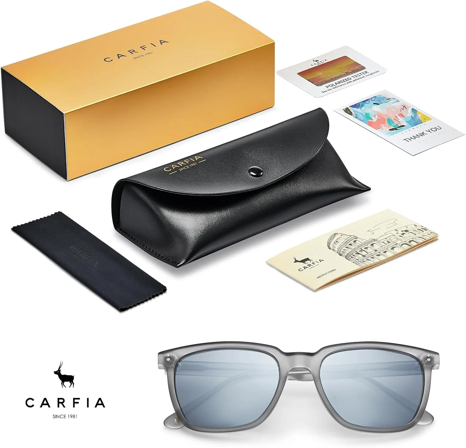 CARFIA Retro Acetate Polarized Sunglasses for Men UV400 Protection Driving Outdoor Anti-Glare Sun Glasses CA5354WS