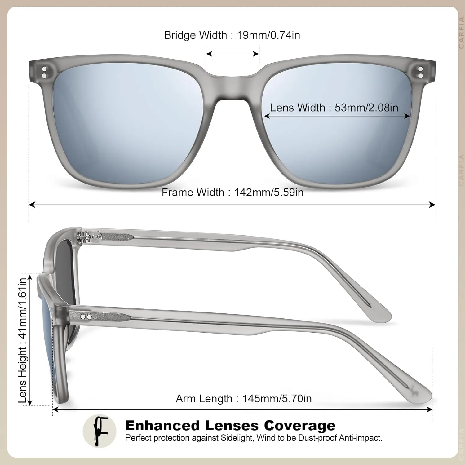 CARFIA Retro Acetate Polarized Sunglasses for Men UV400 Protection Driving Outdoor Anti-Glare Sun Glasses CA5354WS
