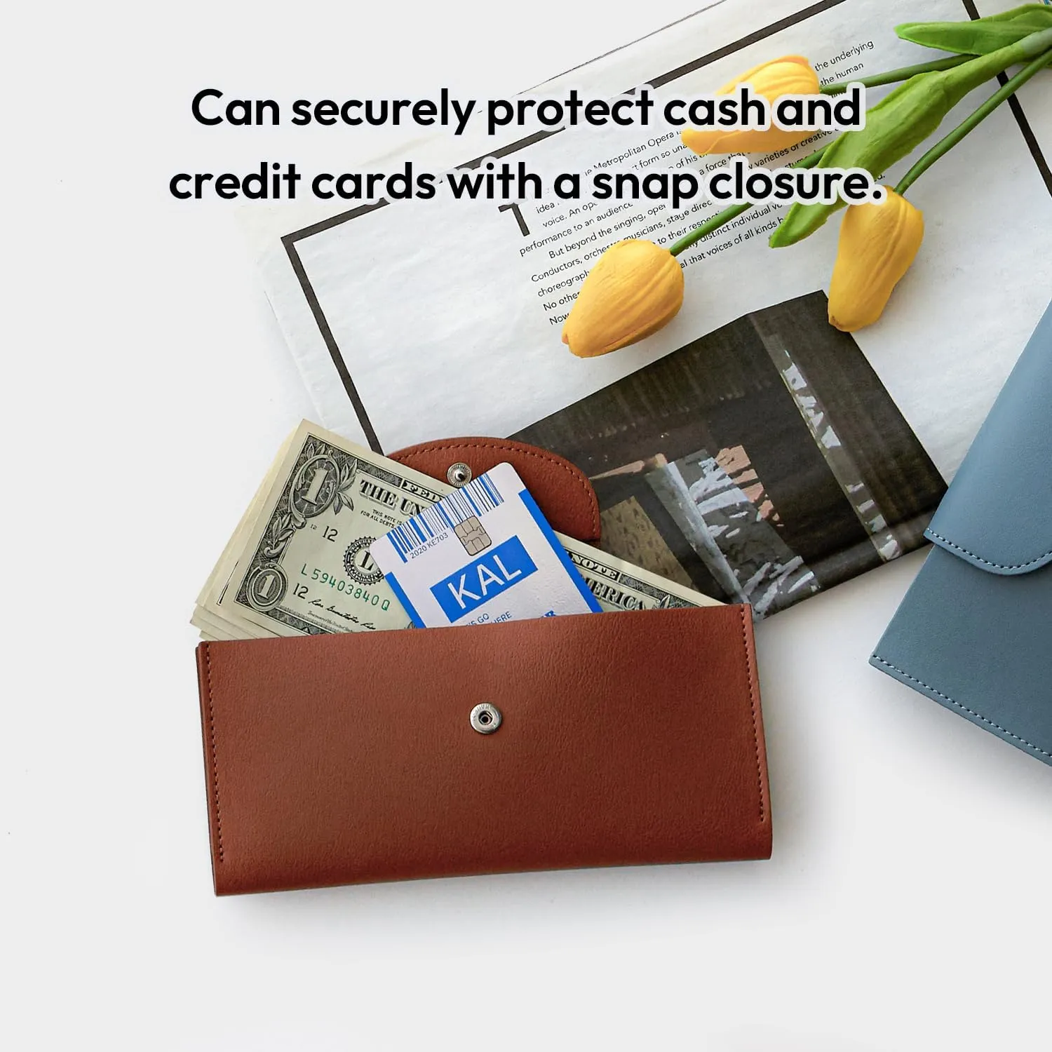 carrotez All-in-One Long Bifold 2-Tier PU Leather Wallet for Women, Money Organizer for Travel, Budgeting, Cash Envelope Wallet for Carrying Cash, Credit Cards & Business Cards - Brown