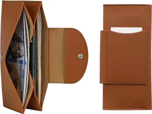 carrotez All-in-One Long Bifold 2-Tier PU Leather Wallet for Women, Money Organizer for Travel, Budgeting, Cash Envelope Wallet for Carrying Cash, Credit Cards & Business Cards - Brown