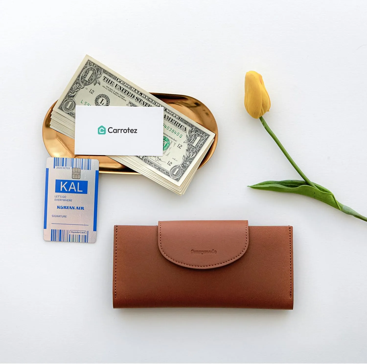carrotez All-in-One Long Bifold 2-Tier PU Leather Wallet for Women, Money Organizer for Travel, Budgeting, Cash Envelope Wallet for Carrying Cash, Credit Cards & Business Cards - Brown