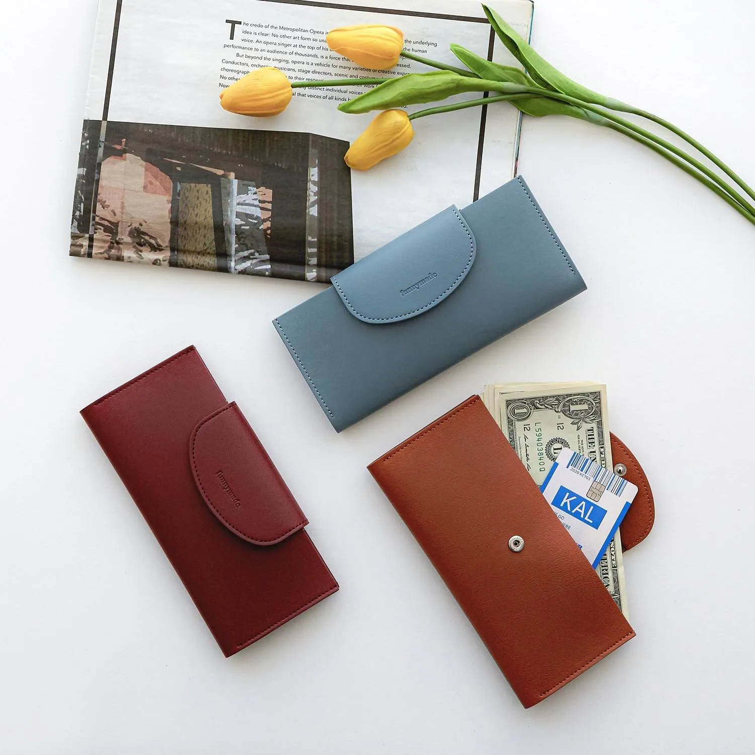 carrotez All-in-One Long Bifold 2-Tier PU Leather Wallet for Women, Money Organizer for Travel, Budgeting, Cash Envelope Wallet for Carrying Cash, Credit Cards & Business Cards - Brown