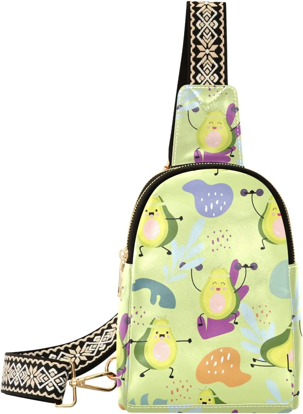 Cartoon Happy Avocado Waist Packs Fashion Sling Bags Leather Crossbody Bag with Strap for Womem Men