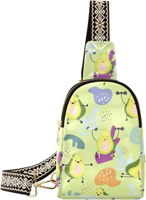 Cartoon Happy Avocado Waist Packs Fashion Sling Bags Leather Crossbody Bag with Strap for Womem Men