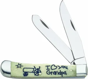 Case WR XX Pocket Knife I Love You Grandpa Oatmeal Smooth Bone Trapper Item #9232 - (6254 SS) - Length Closed: 4 1/8 Inches