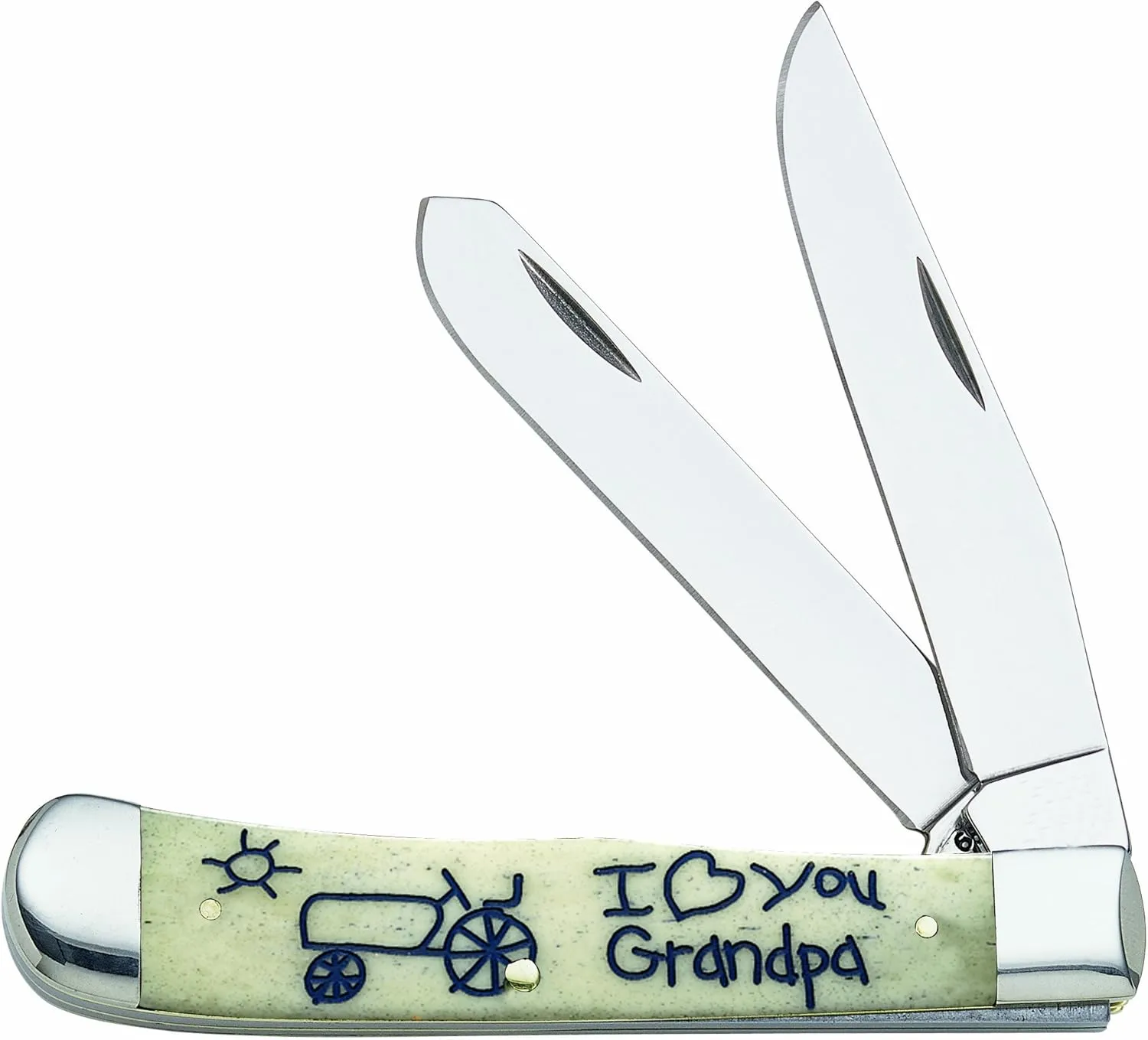 Case WR XX Pocket Knife I Love You Grandpa Oatmeal Smooth Bone Trapper Item #9232 - (6254 SS) - Length Closed: 4 1/8 Inches