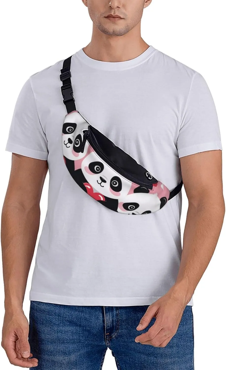 Casual Cute Panda Hearts Printed Fanny Pack,Crossbody Fanny packs for women Men Waist Bag for Running Travel