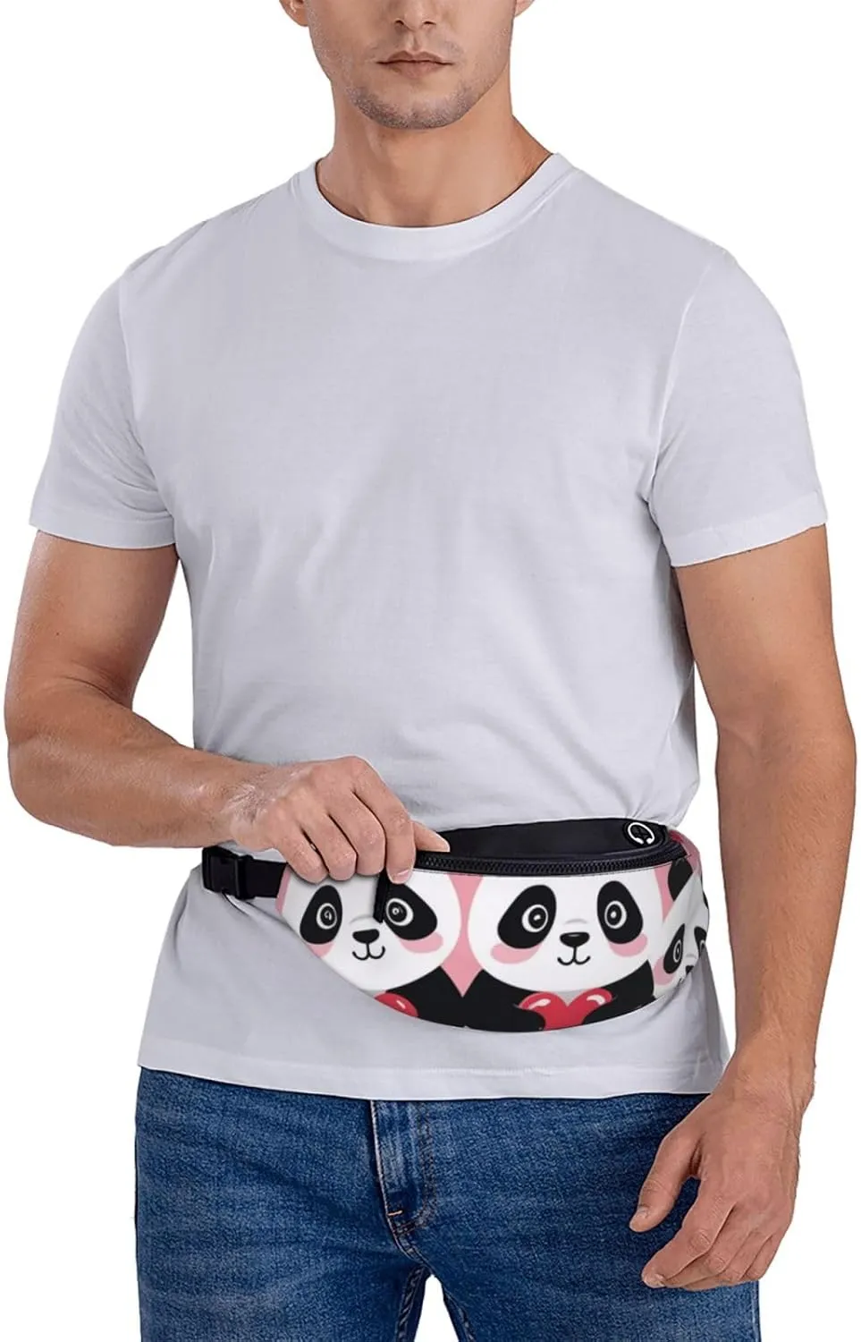 Casual Cute Panda Hearts Printed Fanny Pack,Crossbody Fanny packs for women Men Waist Bag for Running Travel