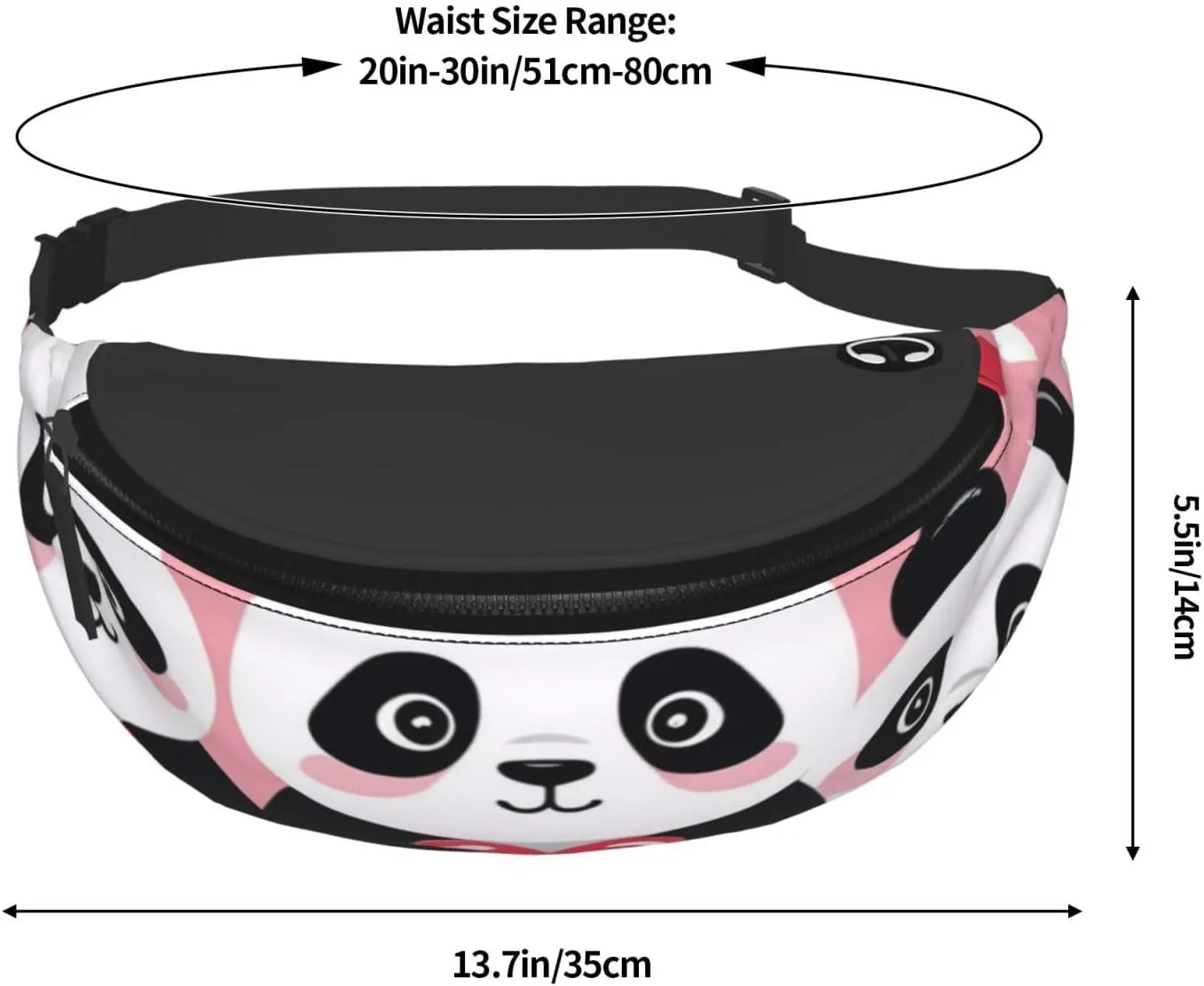 Casual Cute Panda Hearts Printed Fanny Pack,Crossbody Fanny packs for women Men Waist Bag for Running Travel