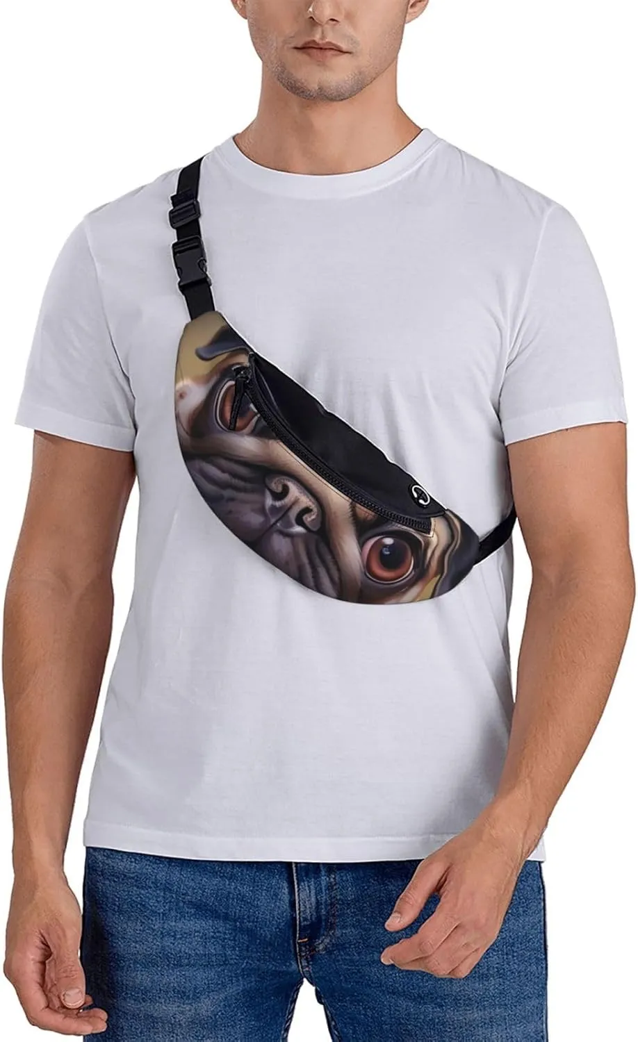 Casual Cute Pet Pug Printed Fanny Pack,Crossbody Fanny packs for women Men Waist Bag for Running Travel