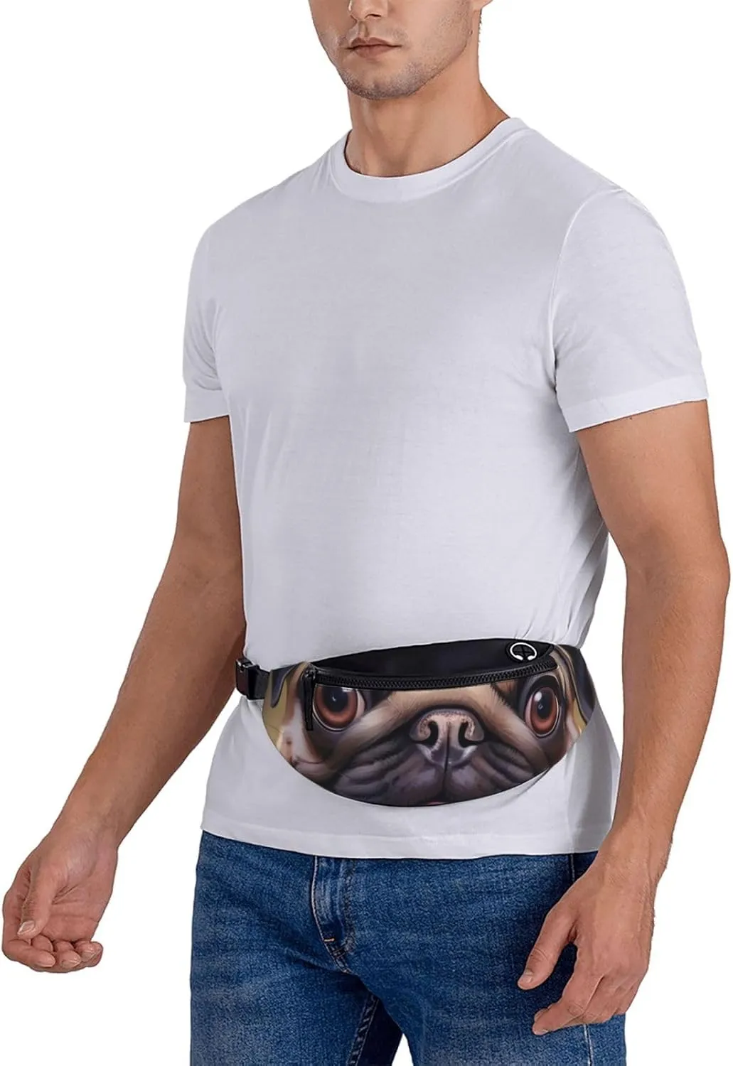Casual Cute Pet Pug Printed Fanny Pack,Crossbody Fanny packs for women Men Waist Bag for Running Travel