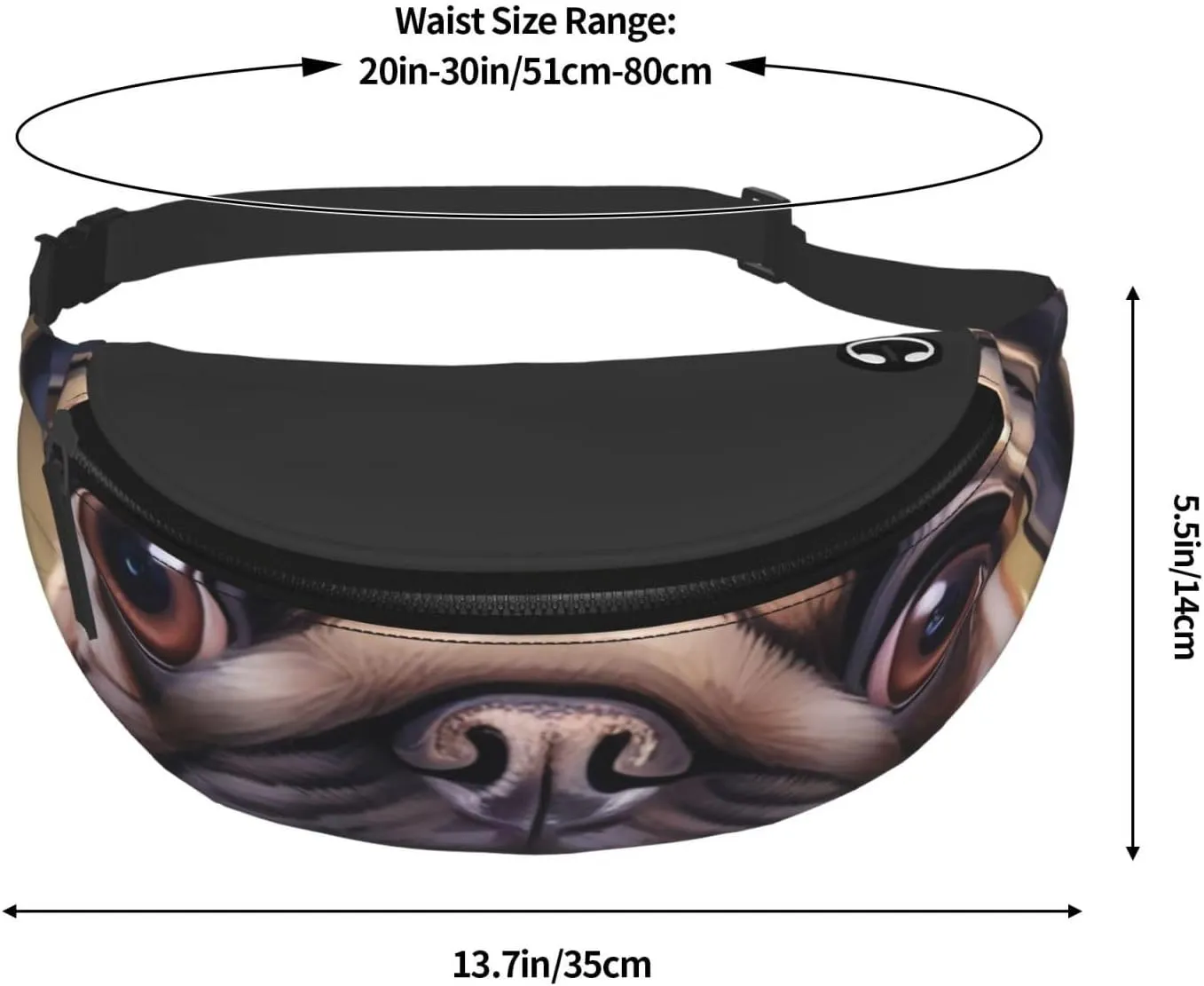 Casual Cute Pet Pug Printed Fanny Pack,Crossbody Fanny packs for women Men Waist Bag for Running Travel