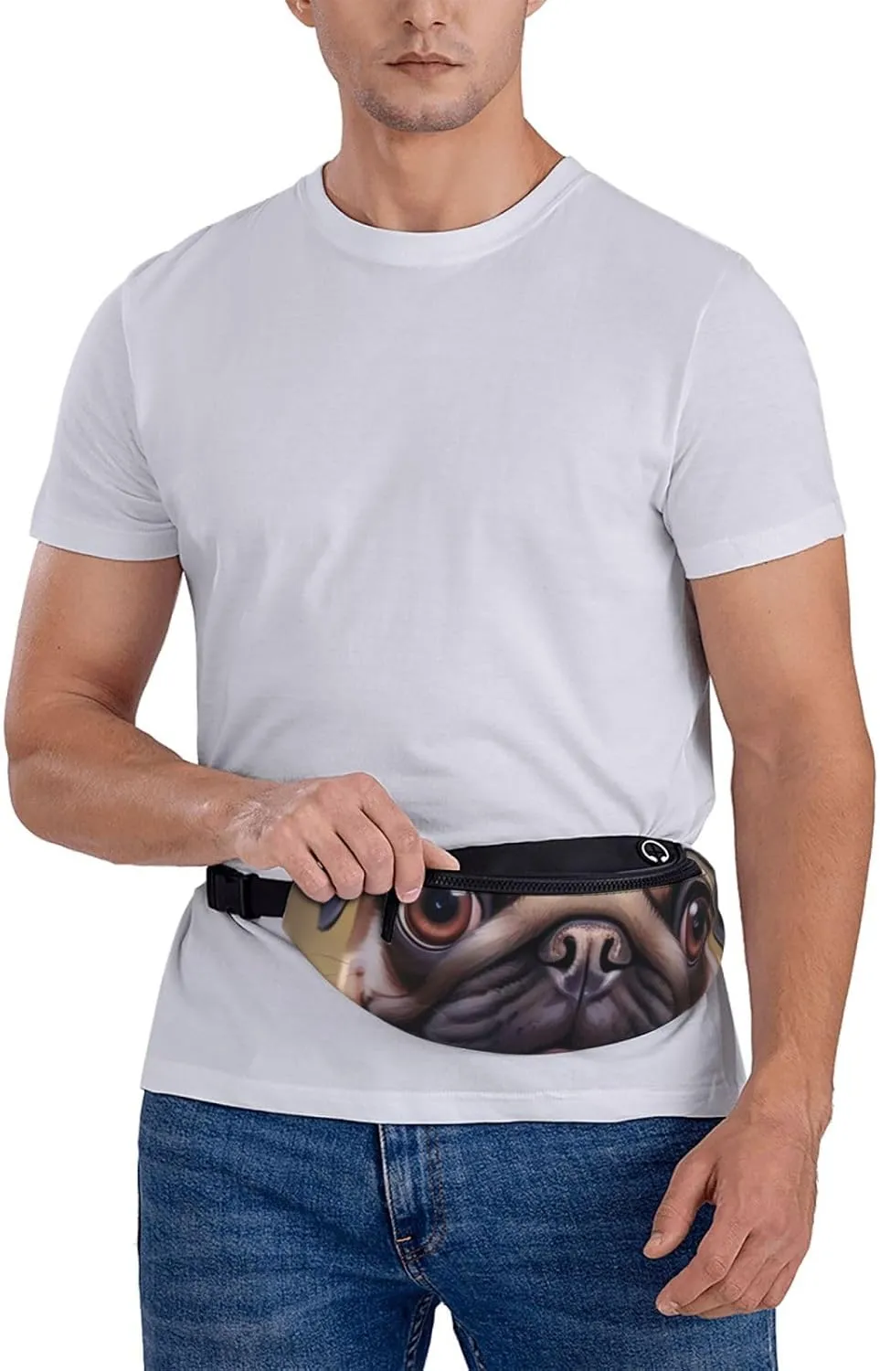 Casual Cute Pet Pug Printed Fanny Pack,Crossbody Fanny packs for women Men Waist Bag for Running Travel