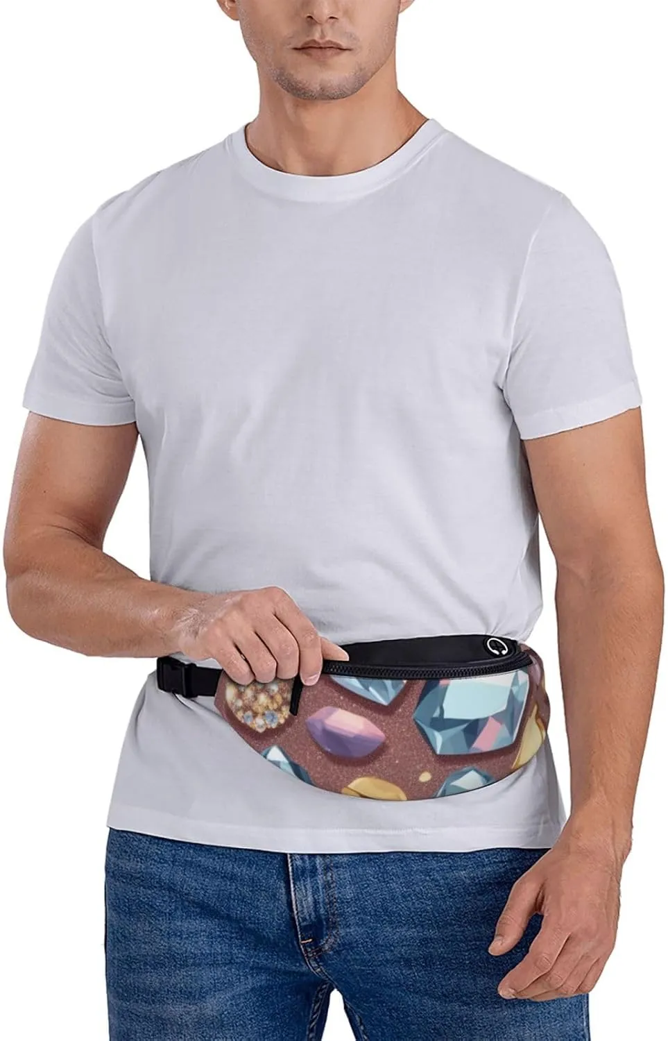 Casual Glitter Abstract Diamond Crystal Pattern Printed Fanny Pack,Crossbody Fanny packs for women Men Waist Bag for Running Travel