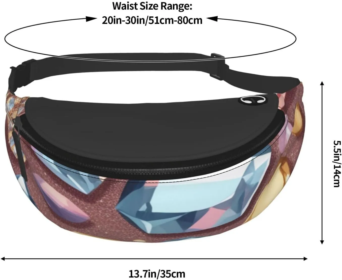 Casual Glitter Abstract Diamond Crystal Pattern Printed Fanny Pack,Crossbody Fanny packs for women Men Waist Bag for Running Travel