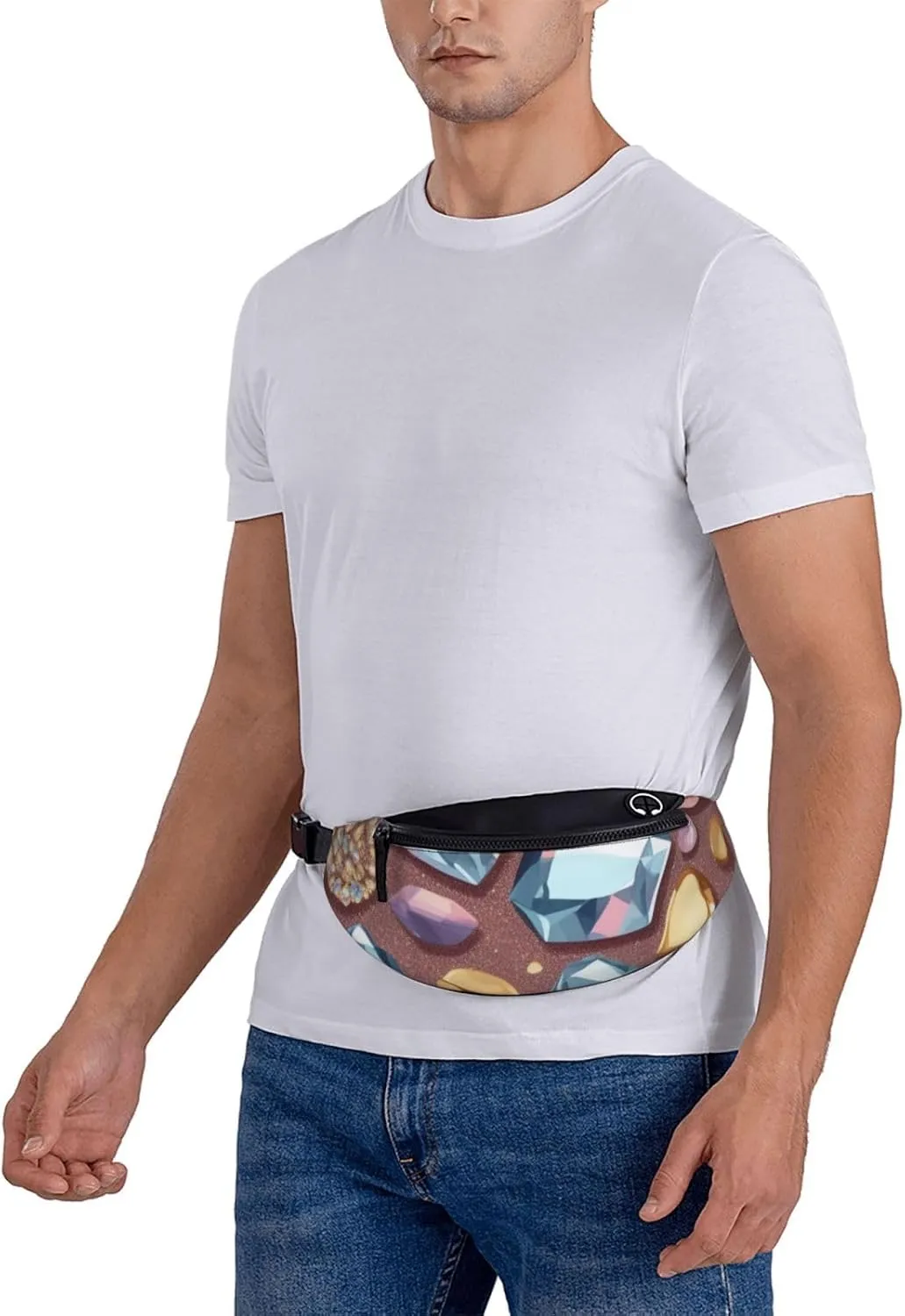 Casual Glitter Abstract Diamond Crystal Pattern Printed Fanny Pack,Crossbody Fanny packs for women Men Waist Bag for Running Travel