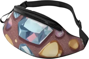 Casual Glitter Abstract Diamond Crystal Pattern Printed Fanny Pack,Crossbody Fanny packs for women Men Waist Bag for Running Travel
