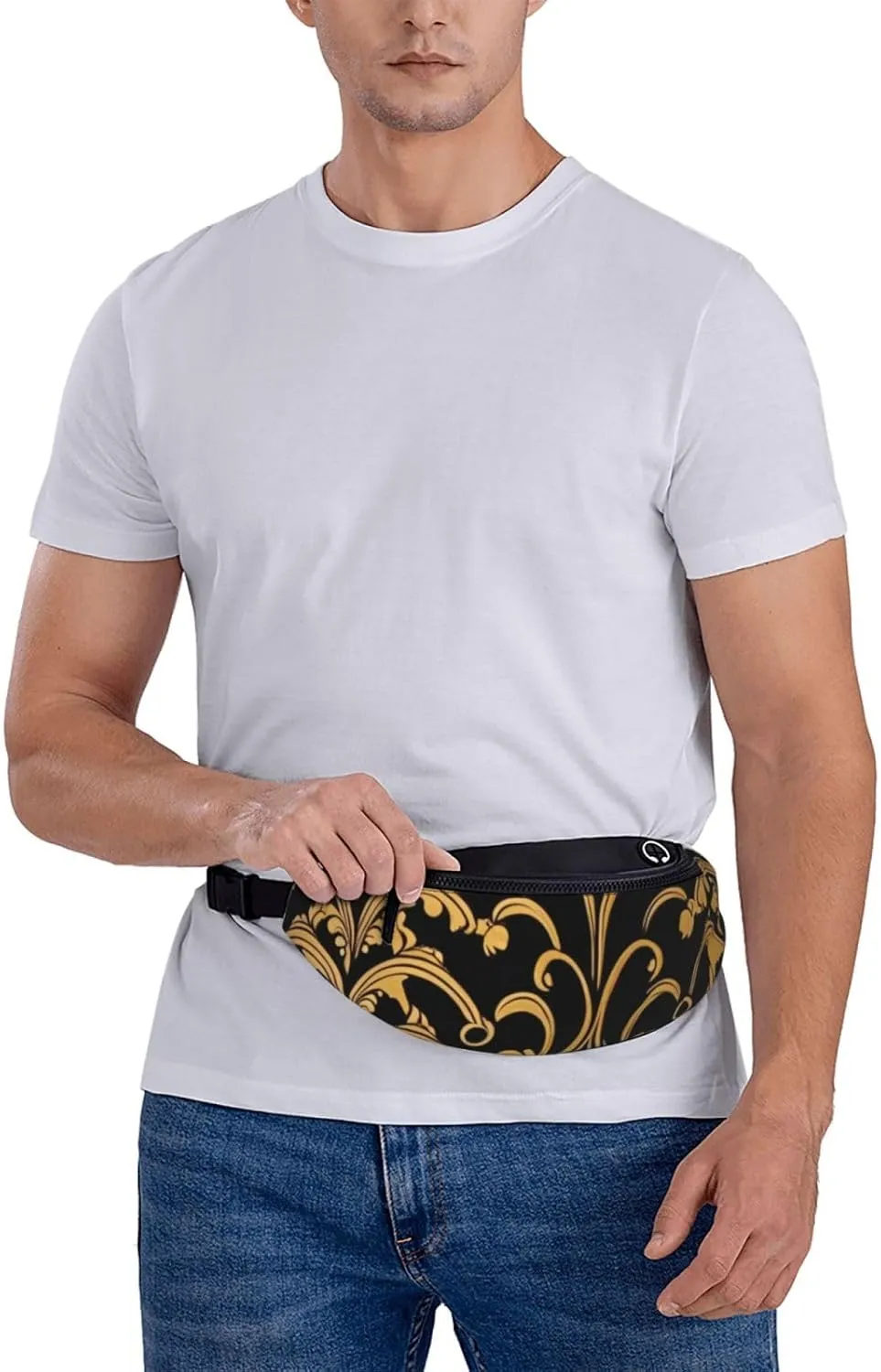 Casual Gold Black Wallpaper Printed Fanny Pack,Crossbody Fanny packs for women Men Waist Bag for Running Travel