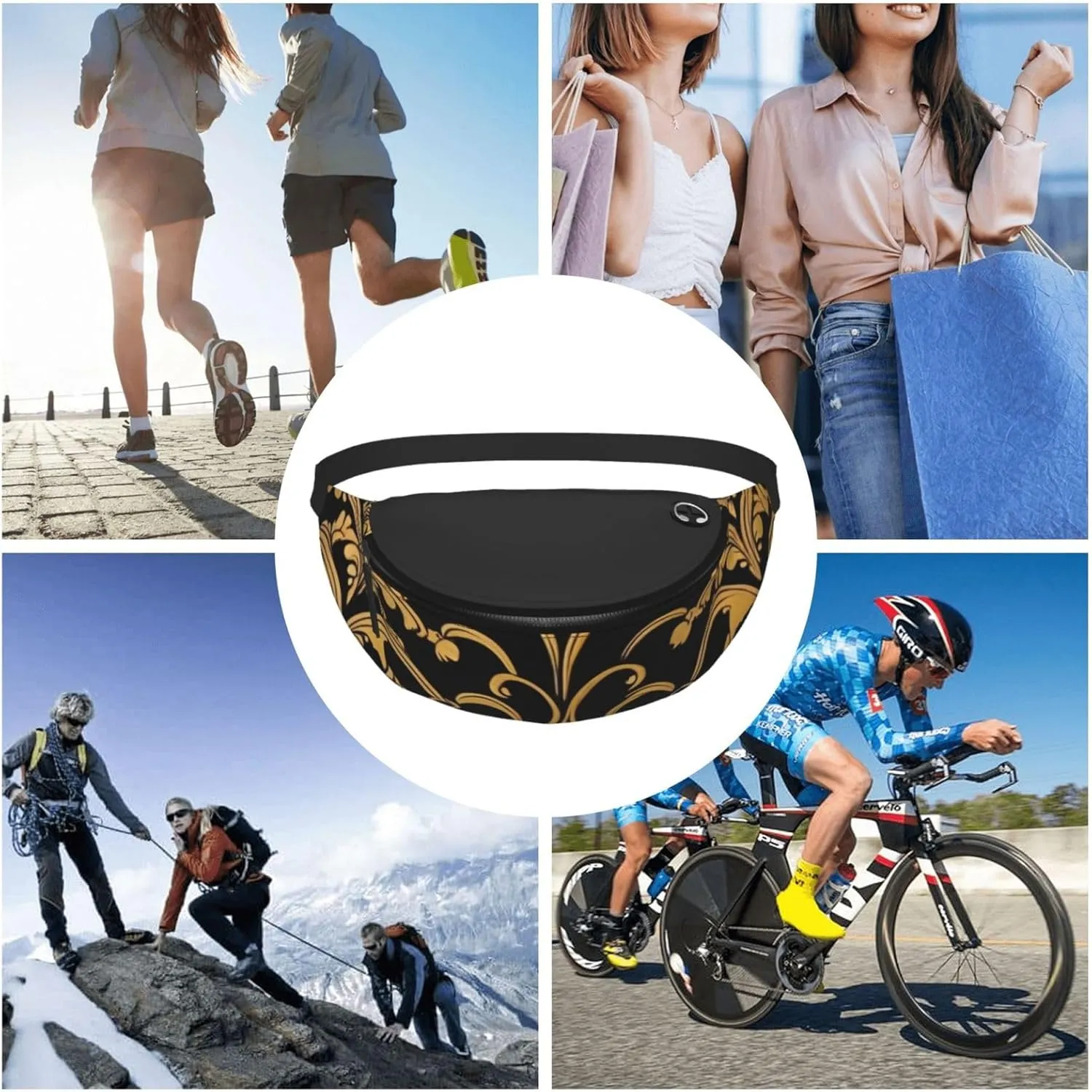 Casual Gold Black Wallpaper Printed Fanny Pack,Crossbody Fanny packs for women Men Waist Bag for Running Travel