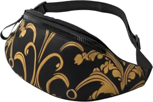 Casual Gold Black Wallpaper Printed Fanny Pack,Crossbody Fanny packs for women Men Waist Bag for Running Travel