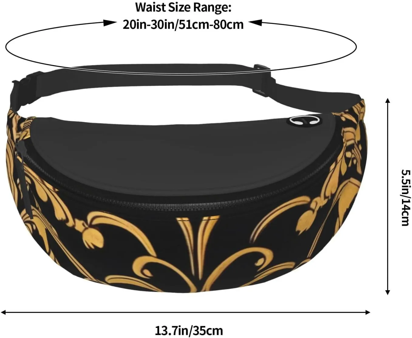 Casual Gold Black Wallpaper Printed Fanny Pack,Crossbody Fanny packs for women Men Waist Bag for Running Travel