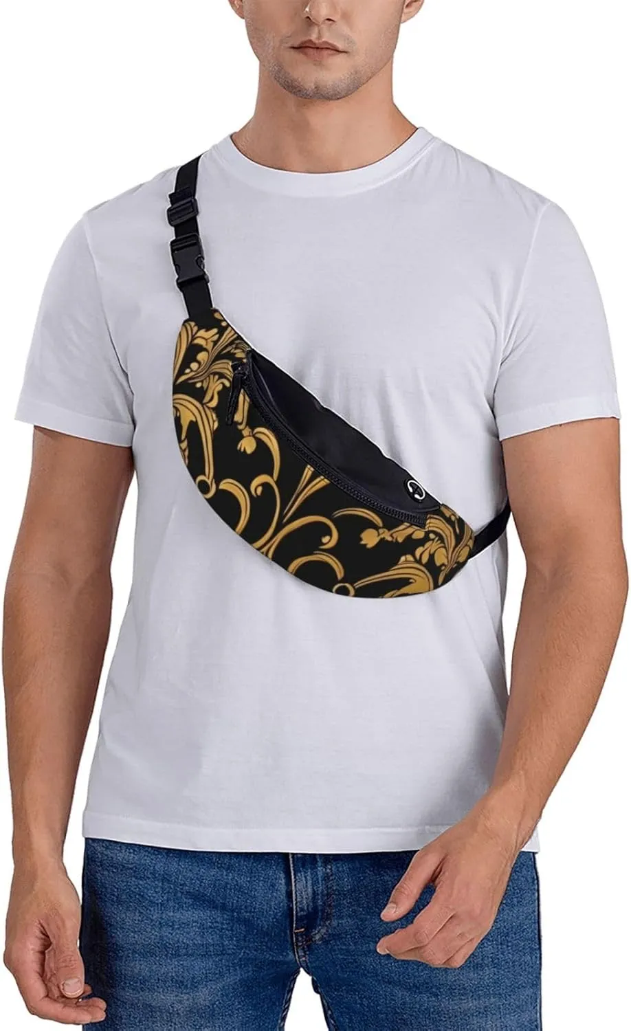 Casual Gold Black Wallpaper Printed Fanny Pack,Crossbody Fanny packs for women Men Waist Bag for Running Travel