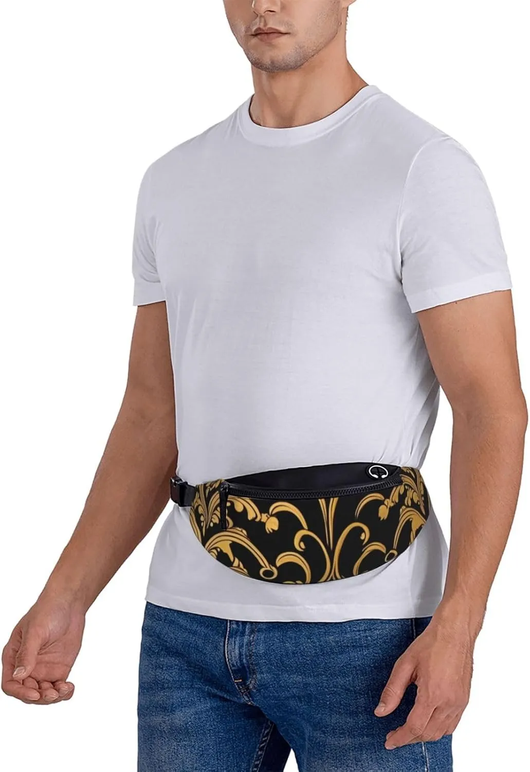 Casual Gold Black Wallpaper Printed Fanny Pack,Crossbody Fanny packs for women Men Waist Bag for Running Travel