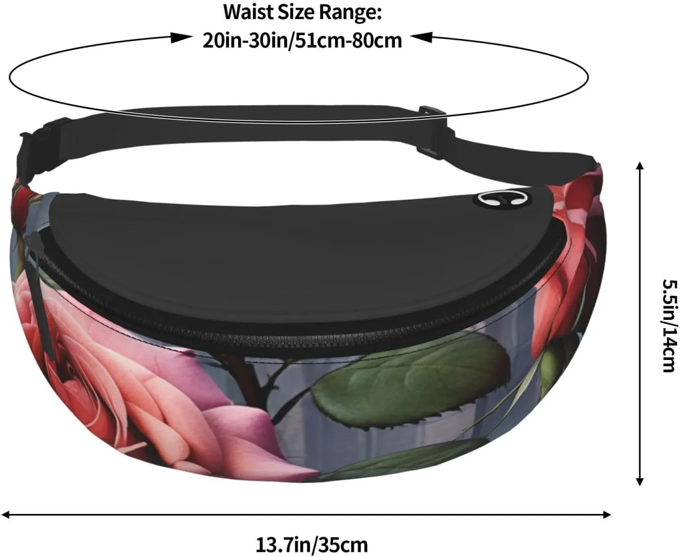 Casual gothic Rose Printed Fanny Pack,Crossbody Fanny packs for women Men Waist Bag for Running Travel