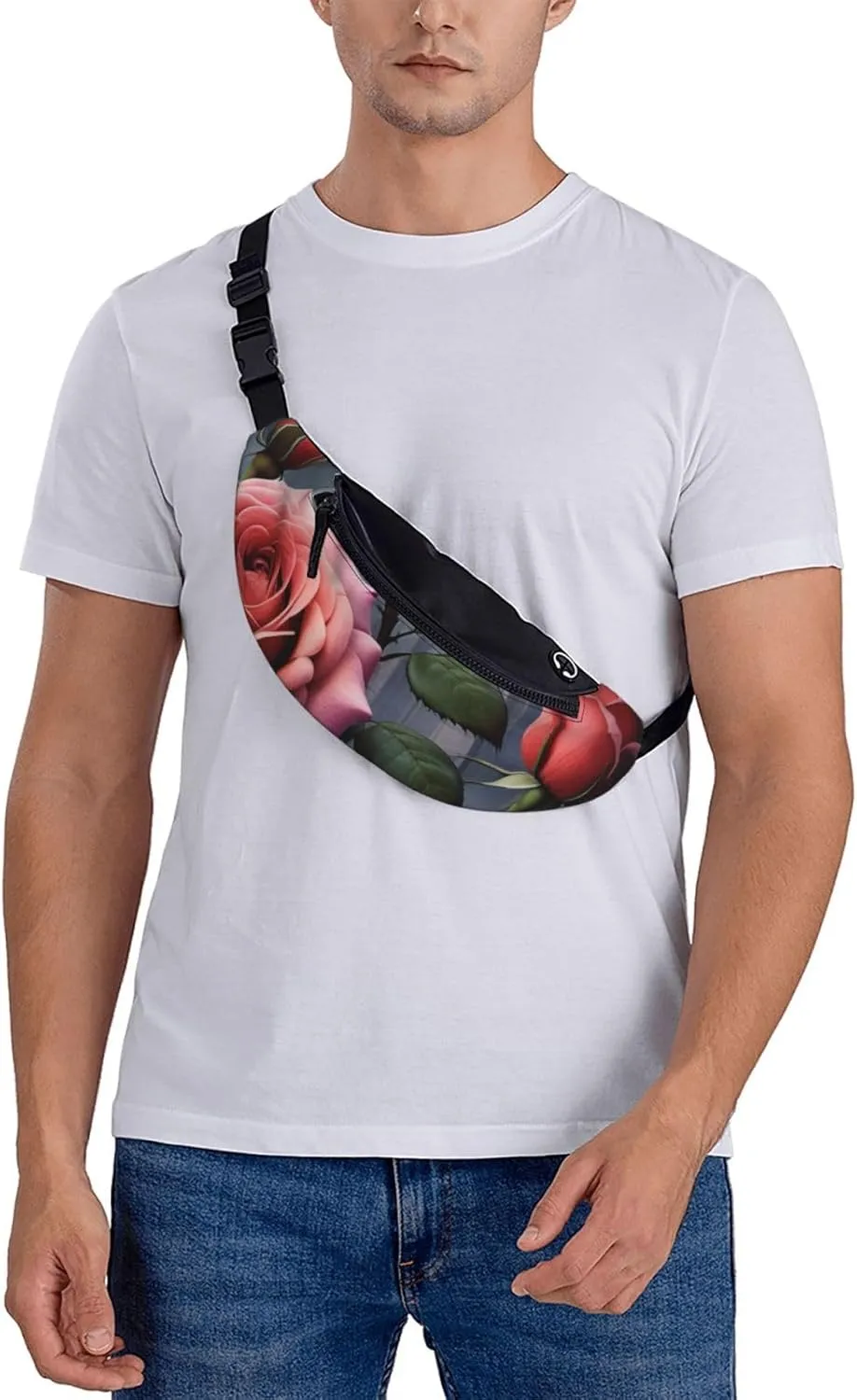 Casual gothic Rose Printed Fanny Pack,Crossbody Fanny packs for women Men Waist Bag for Running Travel